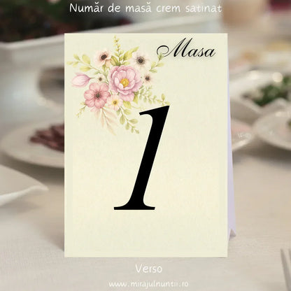 Număr de masă pentru nuntă cu flori roz în acuarelă, cod Miraj 7721 – imaginea 4