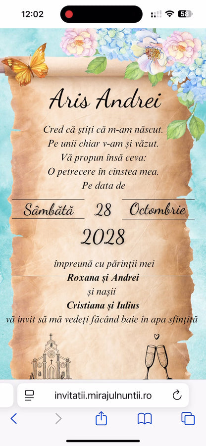 Invitatie On-Line Botez cod CB.20