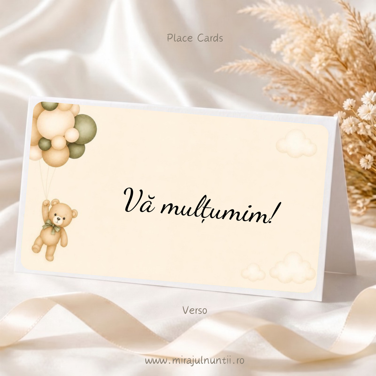 Set 25 plicuri de bani botez Place Cards 9002, spate: ursuleț cu baloane și mesajul Vă mulțumim!