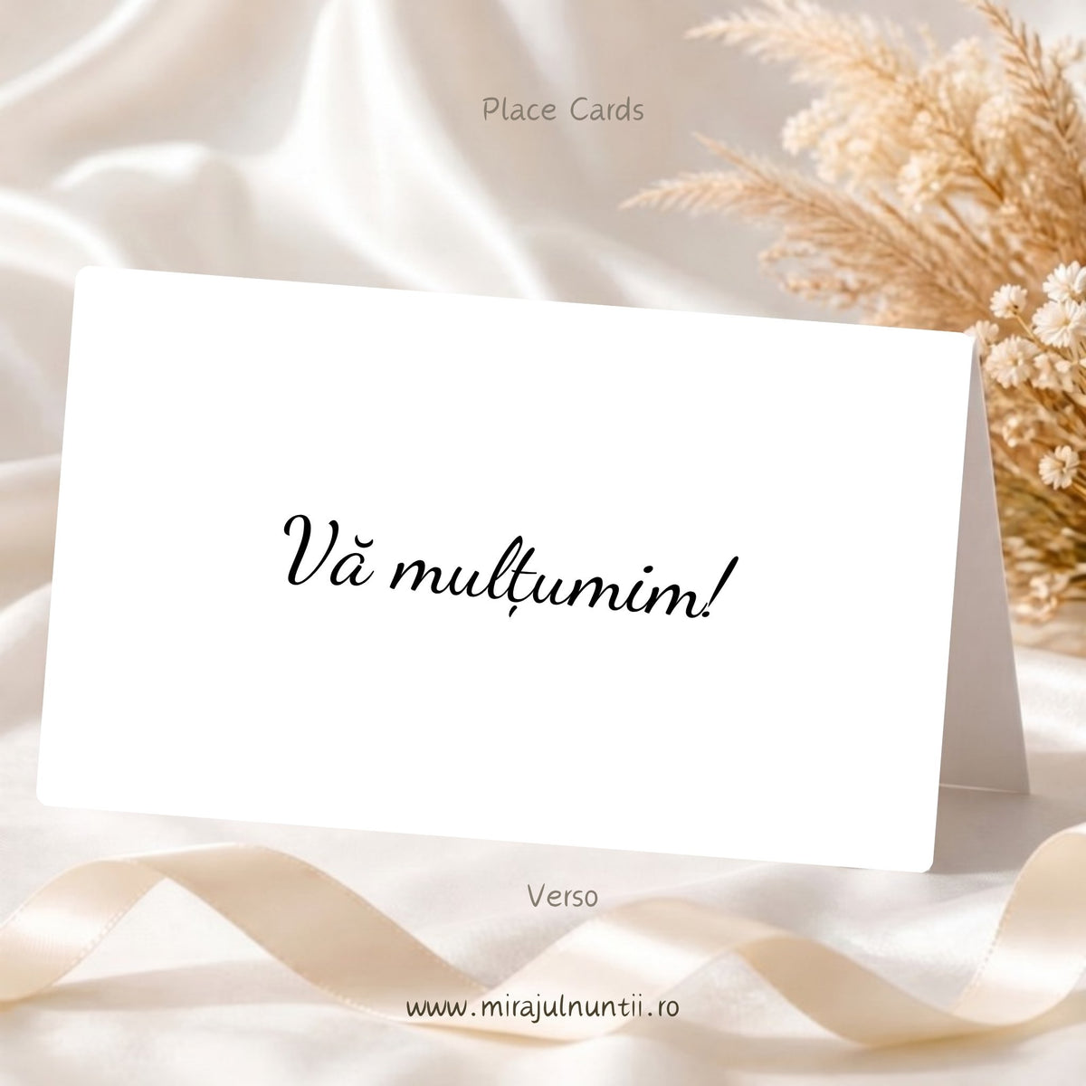 Set 25 plicuri de bani nuntă și botez Place Cards 20791, spatele: Vă mulțumim! scris caligrafic, cu negru, pe carton alb