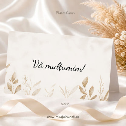 Set 25 plicuri de bani pentru nuntă și botez Place Cards 10026, spatele plicului cu mesajul Vă mulțumim! și frunze aurii.