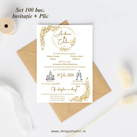 Set 100 buc. Invitații + Plic Magnific 10013 - MirajulNuntii.ro