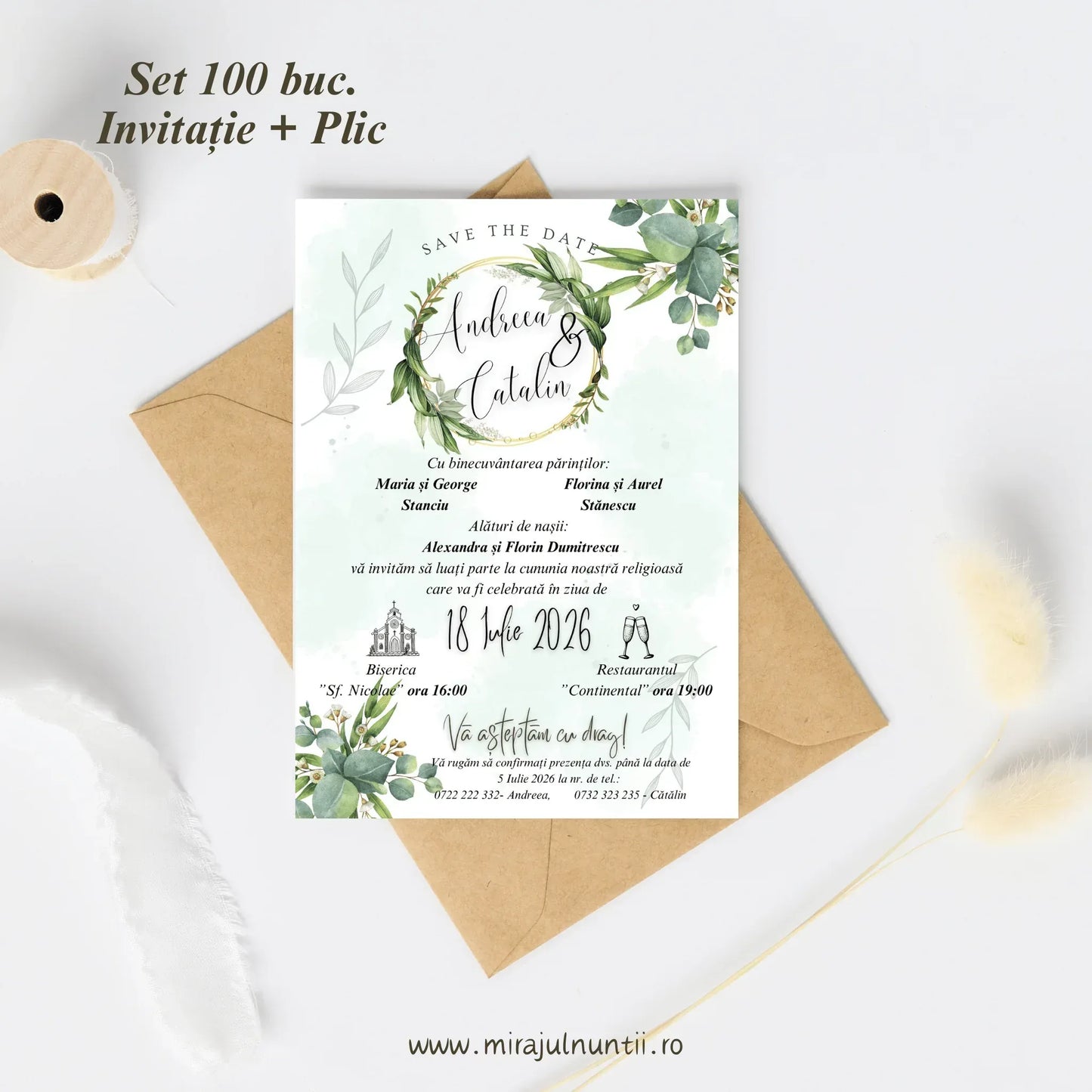 Set 100 buc. Invitații + Plic Magnific 10025 - MirajulNuntii.ro